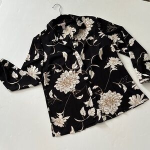 Chico's Black and Cream Floral Button Down Shirt